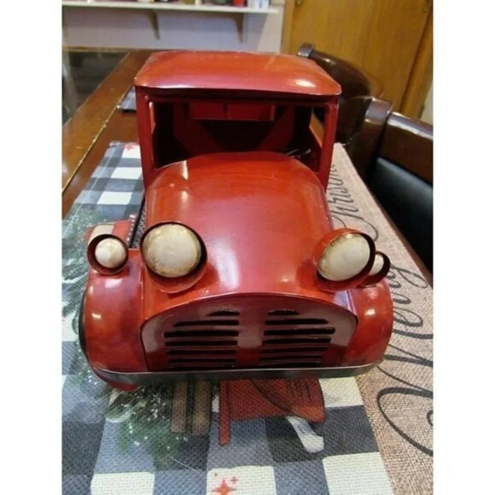 Red Christmas Truck Farmhouse Decor Candle Holder 12” Long Holiday